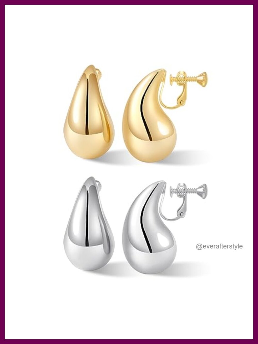 Gold Plated Clip On Drop Earrings Teardrop Chunky Non Pierced Lightweight